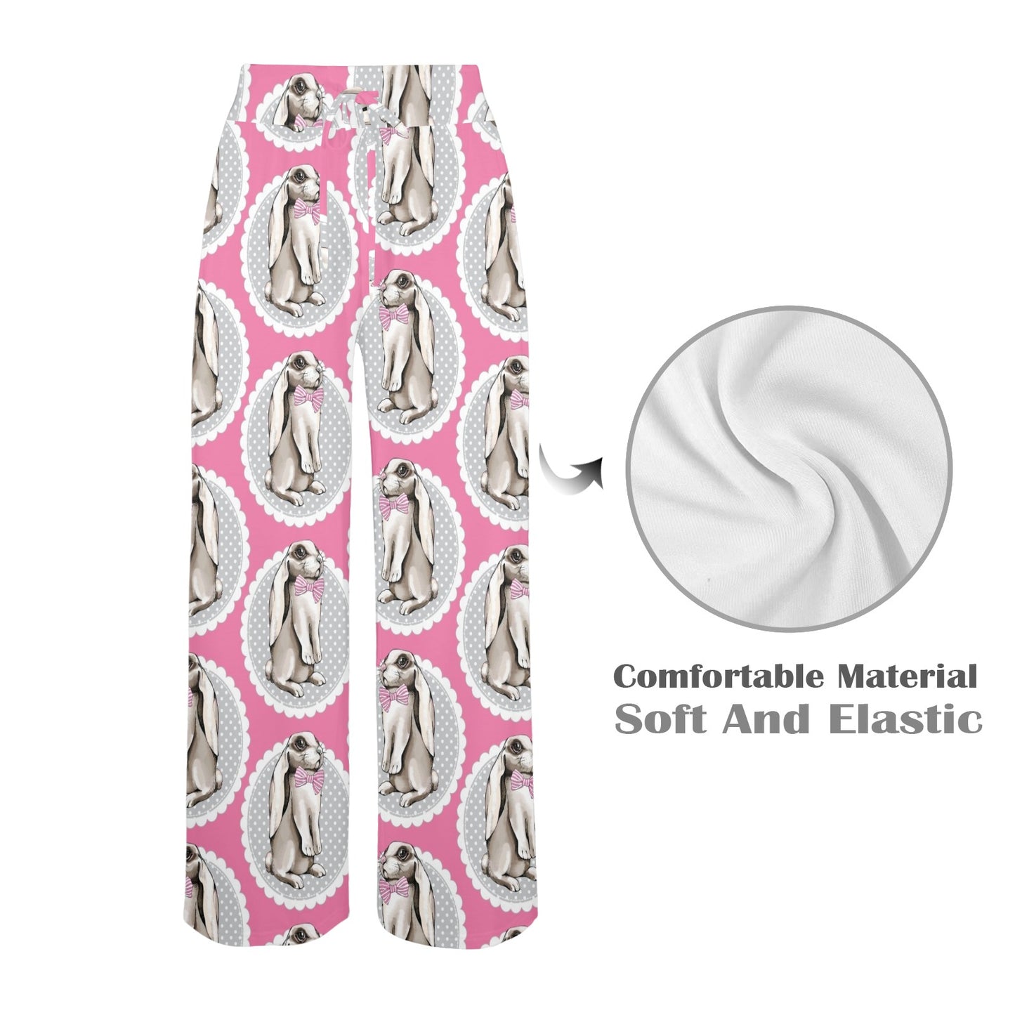 Rabbit Pattern Print Design RB019 Women's Wide Leg Lounge Pants