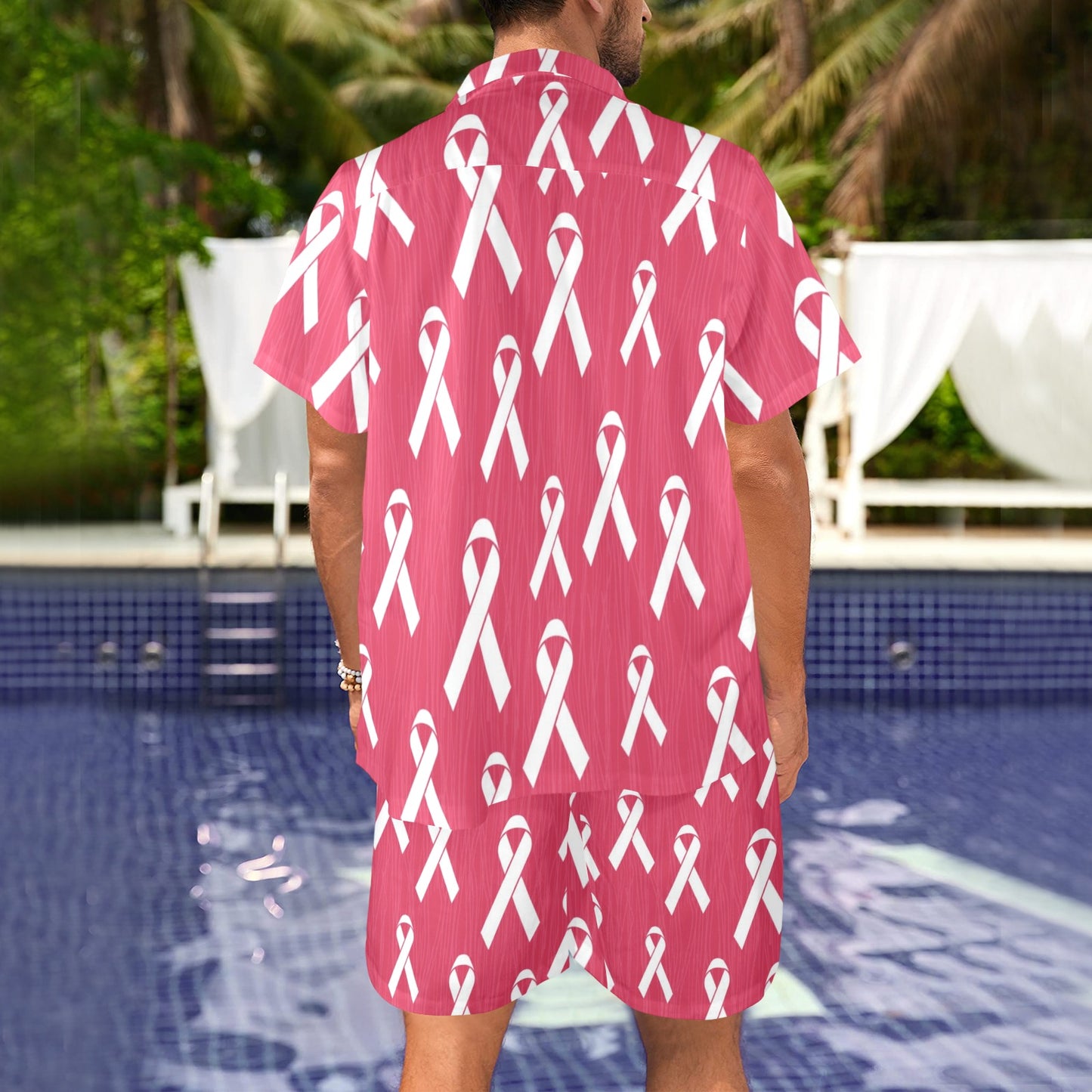 Breast Cancer Awareness Symbol Men's Beach Shirt and Shorts Set