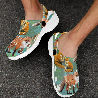 Fox Autumn leaves Themed Unisex Clogs Shoes
