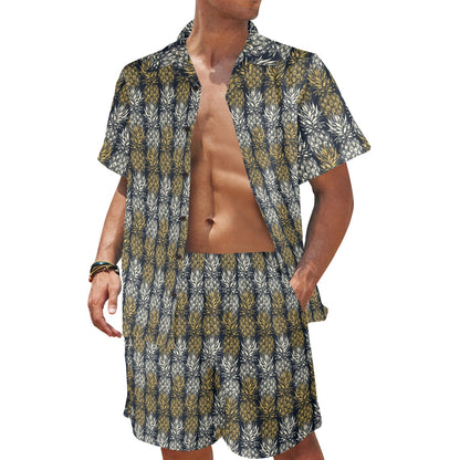 Pineapple Print Design Pattern Men's Beach Shirt and Shorts Set