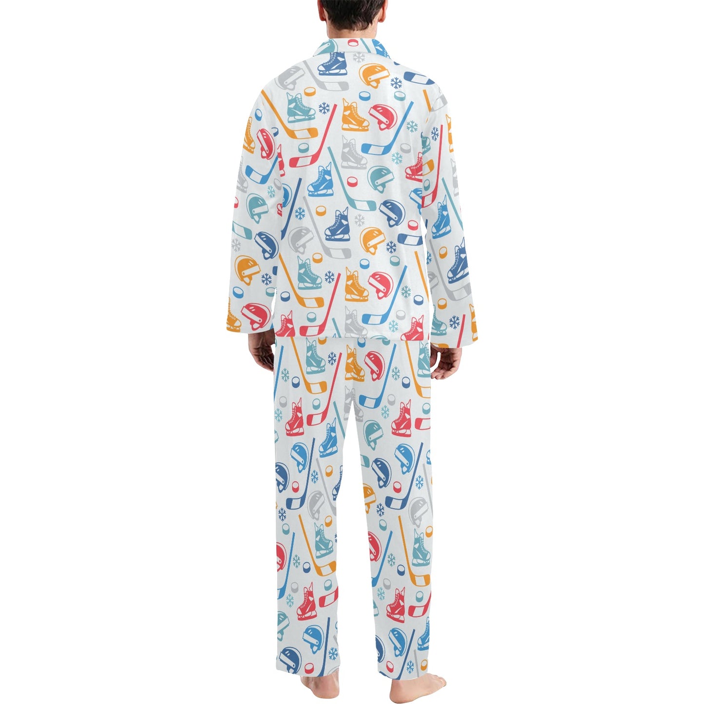 Hockey Equipment Print Design LKS301 Men's Long Pajama Set