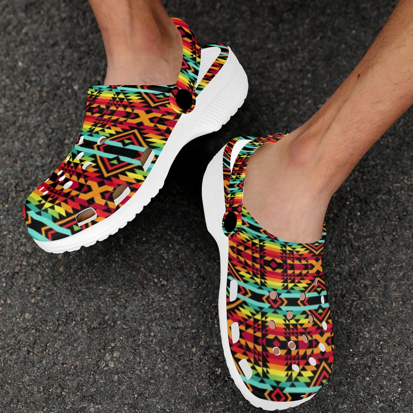 Kente Red Design African Print Unisex Clogs Shoes