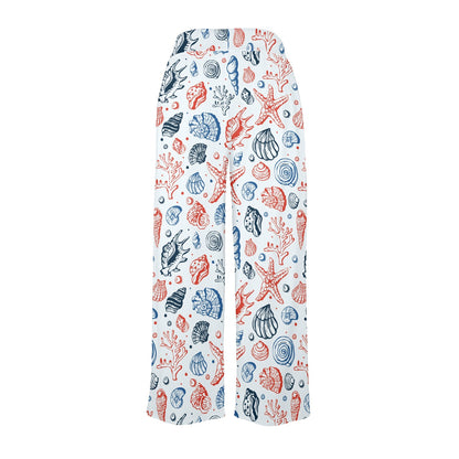 Seashell Print Design LKS307 Women's Wide Leg Lounge Pants