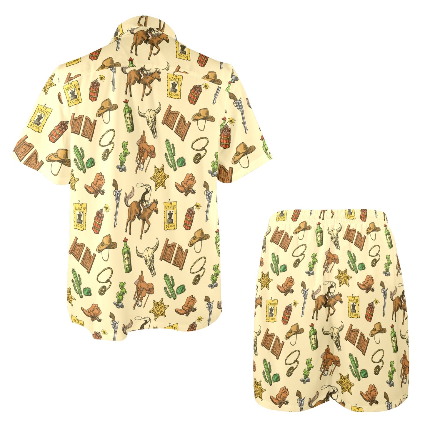 Cowboy Pattern Print Design 04 Men's Beach Shirt and Shorts Set