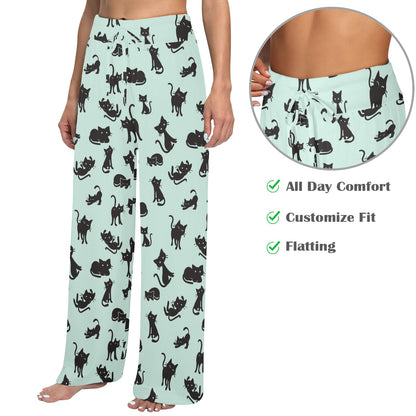 Black Cat Pattern Print Design 04 Women's Wide Leg Lounge Pants