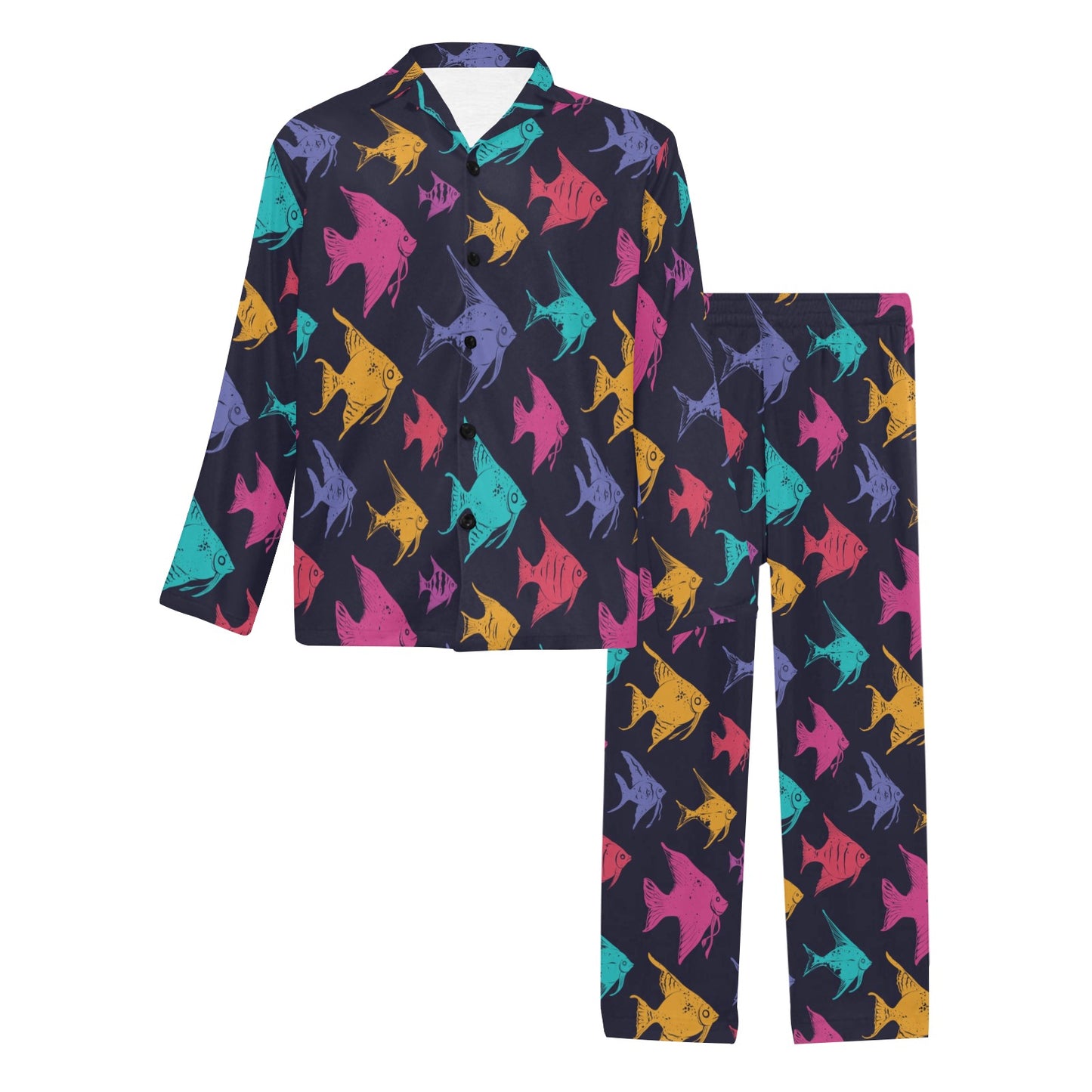 Angelfish Colorful Pattern Print Design 03 Men's Long Pajama Set