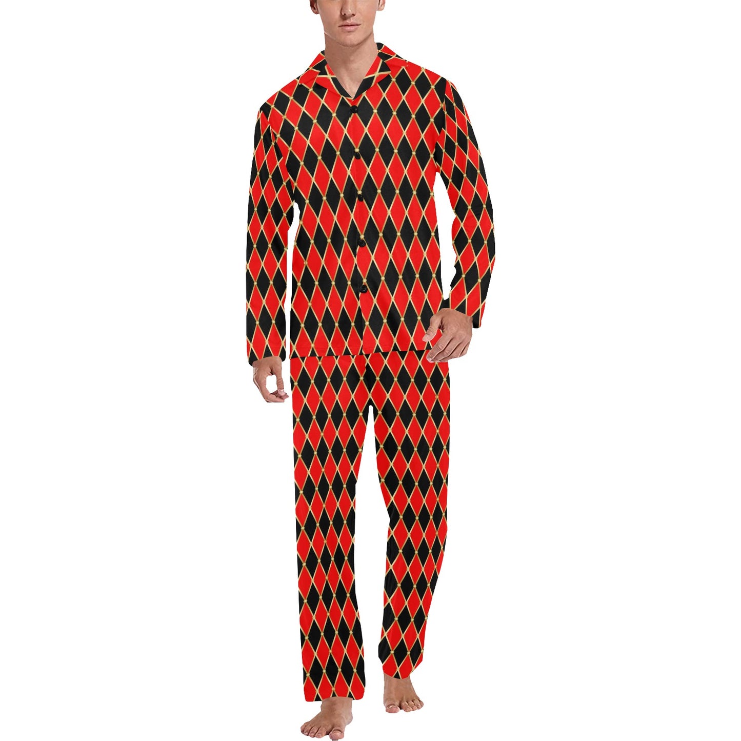 Harlequin Print Design LKS401 Men's Long Pajama Set