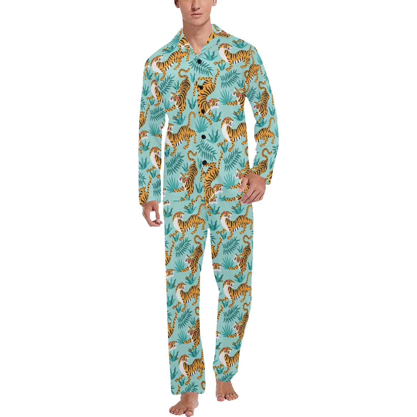 Tiger Print Design LKS304 Men's Long Pajama Set