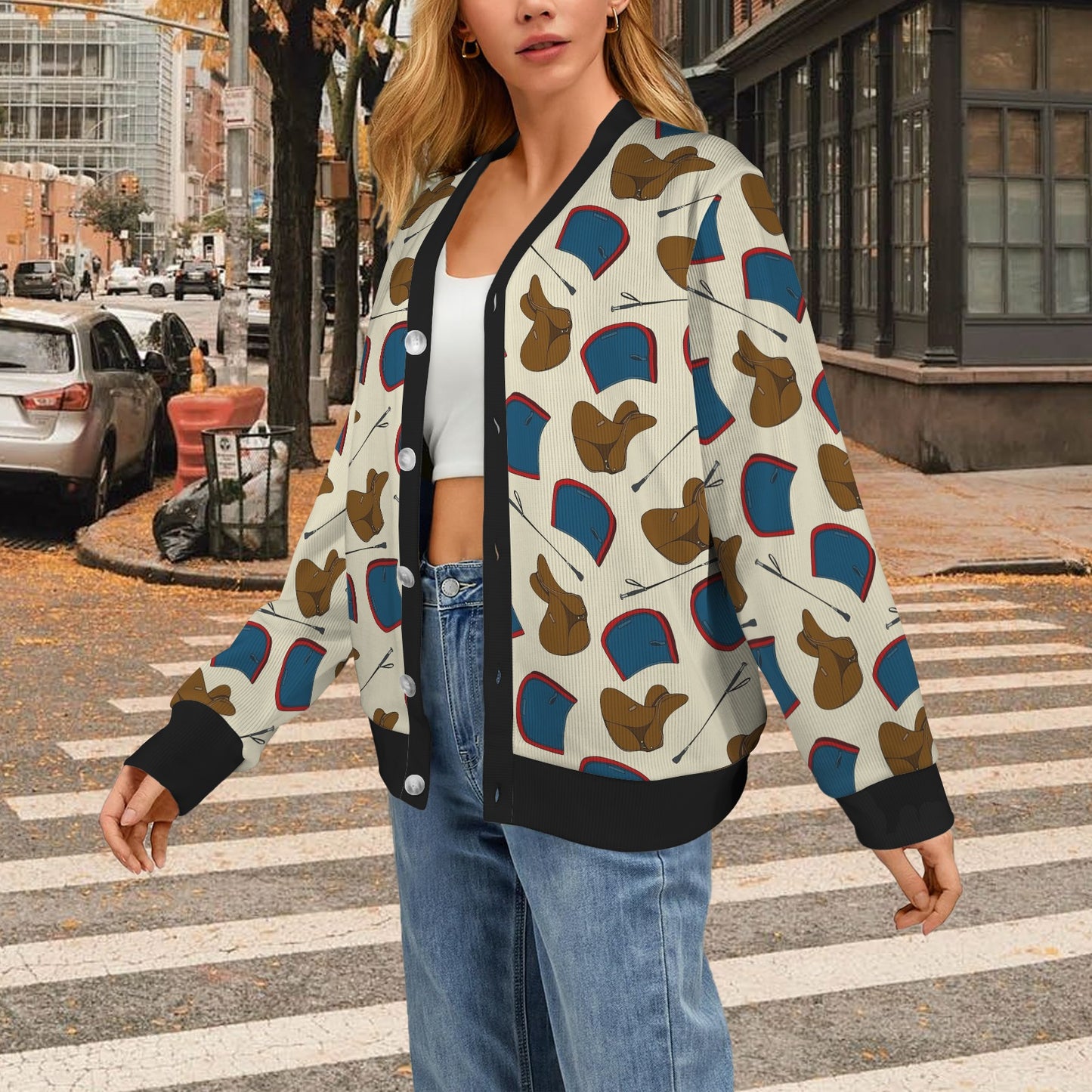 equestrian Design Print Pattern JJ0133 Women's Cardigan