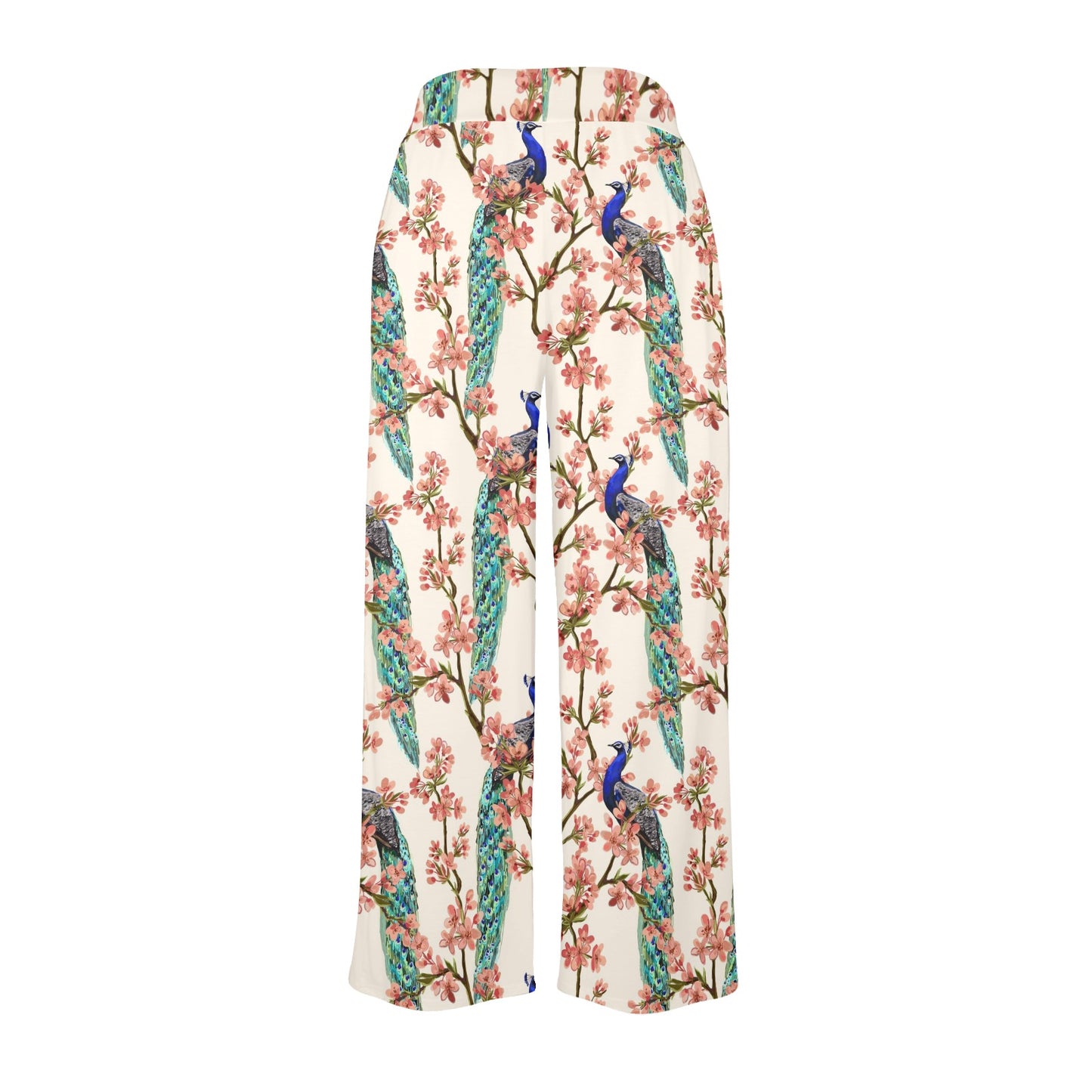 Cherry Blossom Peacock Women's Wide Leg Lounge Pants