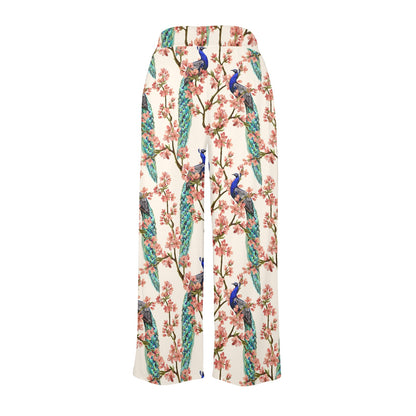 Cherry Blossom Peacock Women's Wide Leg Lounge Pants