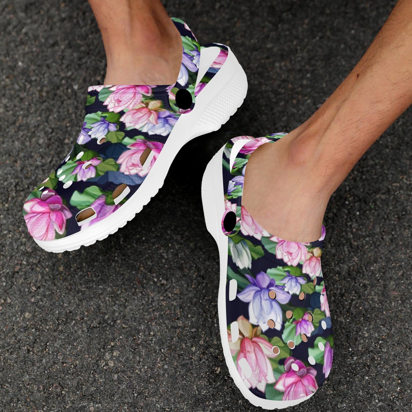 Lotus Flower Print Design Unisex Clogs Shoes