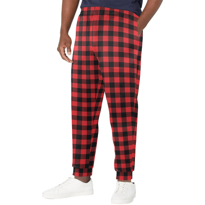 Red Black Buffalo Tartan Plaid Pattern Men's Casual Track Pants