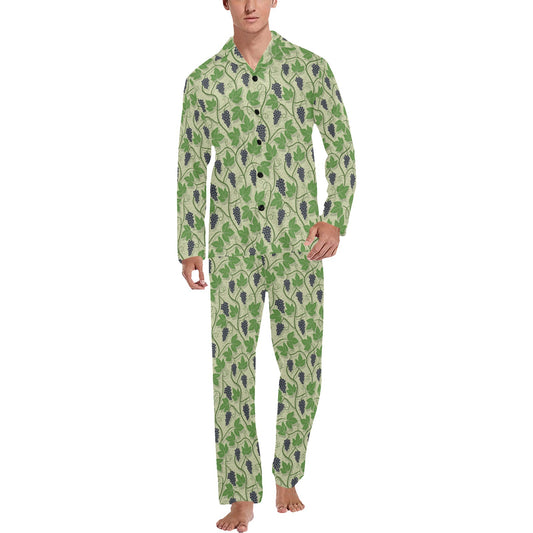 Wine Grape Thmed Print Men's Long Pajama Set
