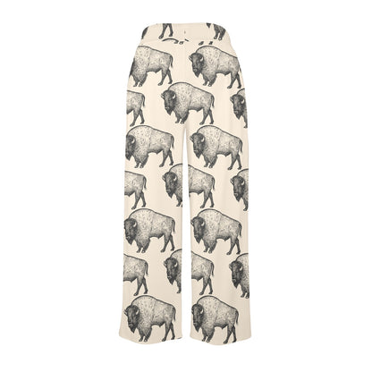 Bison Pattern Print Design 02 Women's Wide Leg Lounge Pants