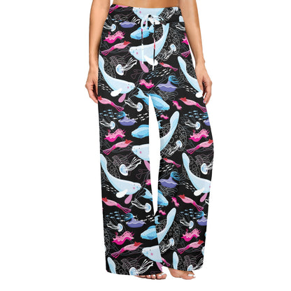 Manatee Pattern Print Design 02 Women's Wide Leg Lounge Pants