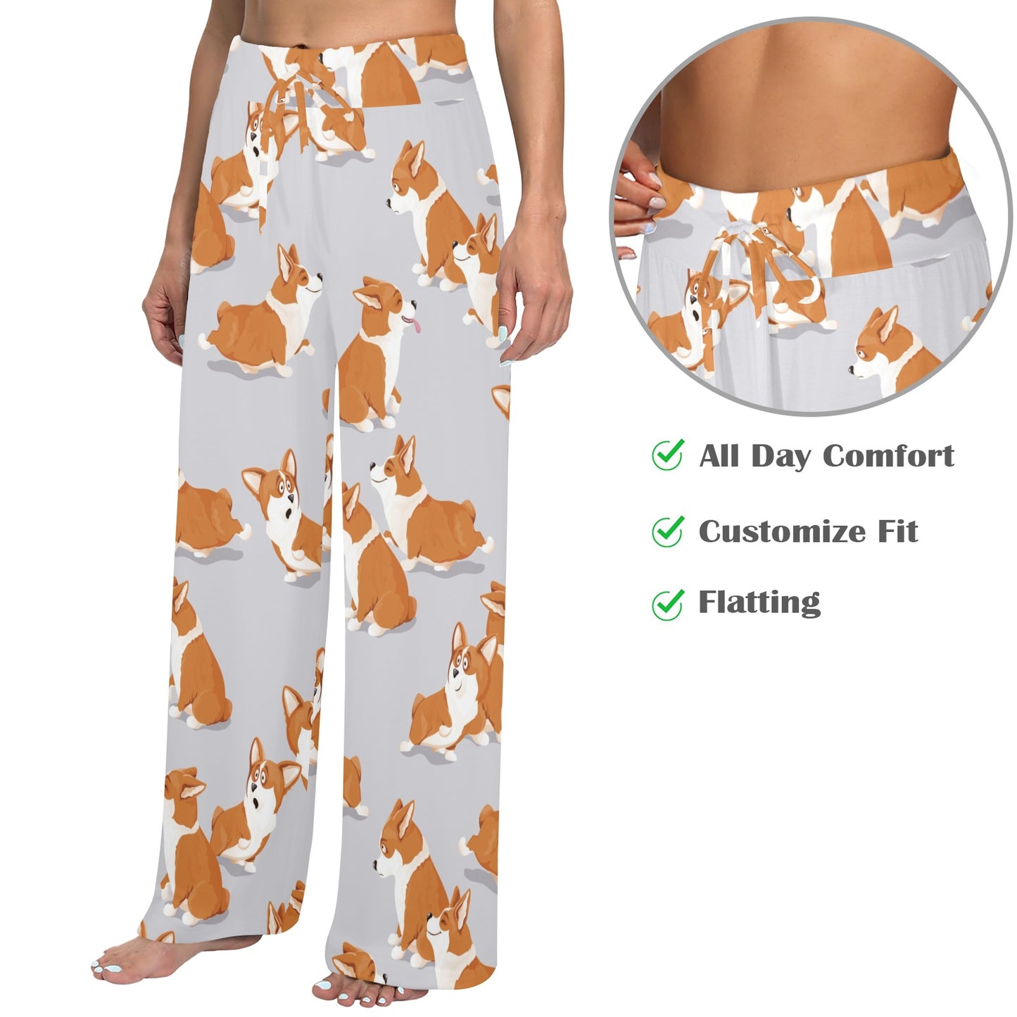 Pembroke Welsh Corgis Pattern Print Design A04 Women's Wide Leg Lounge Pants