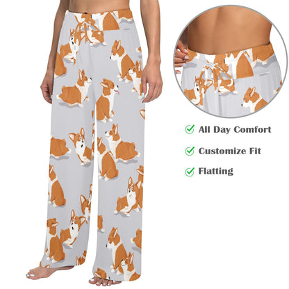 Pembroke Welsh Corgis Pattern Print Design A04 Women's Wide Leg Lounge Pants