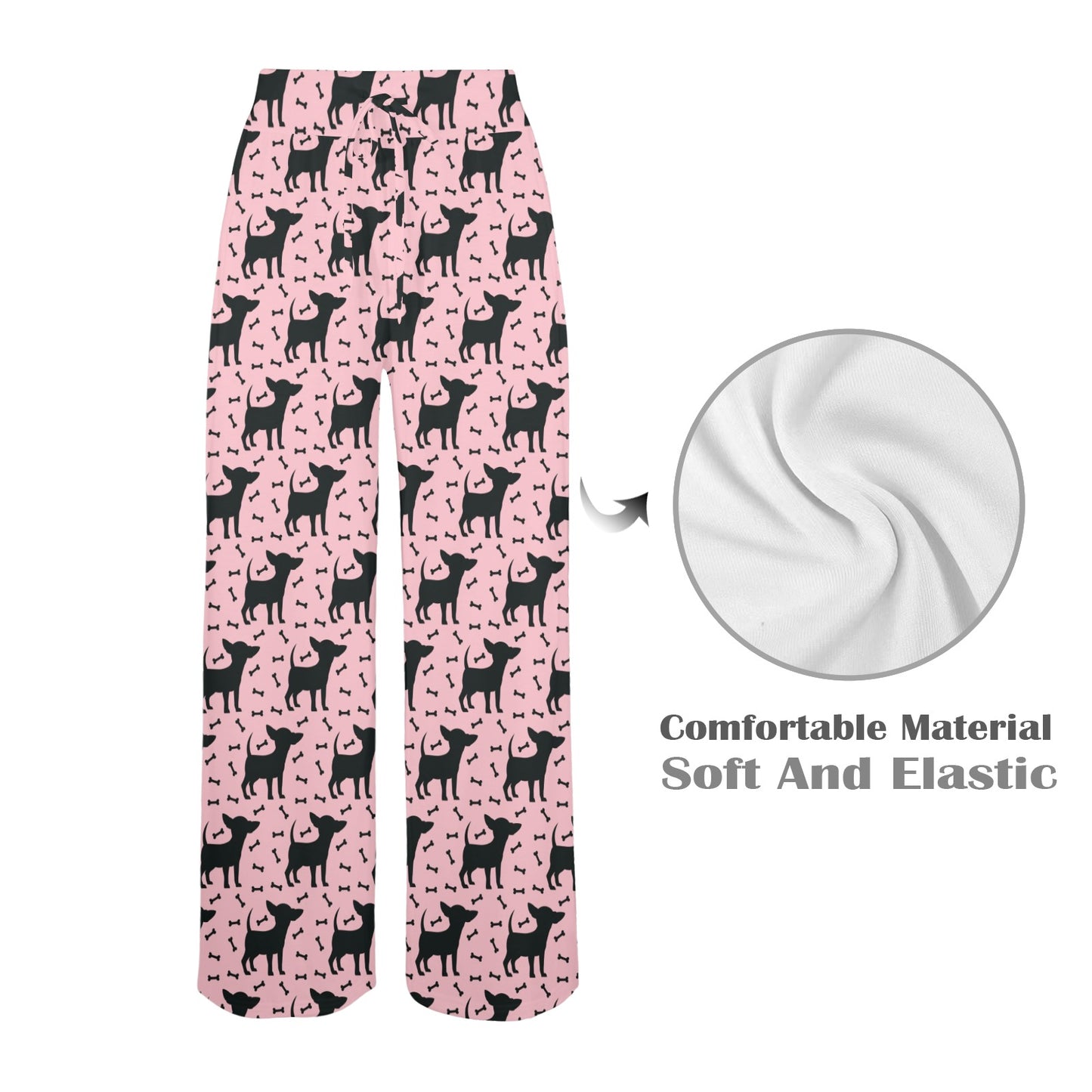 Chihuahua Pink Print Pattern Women's Wide Leg Lounge Pants
