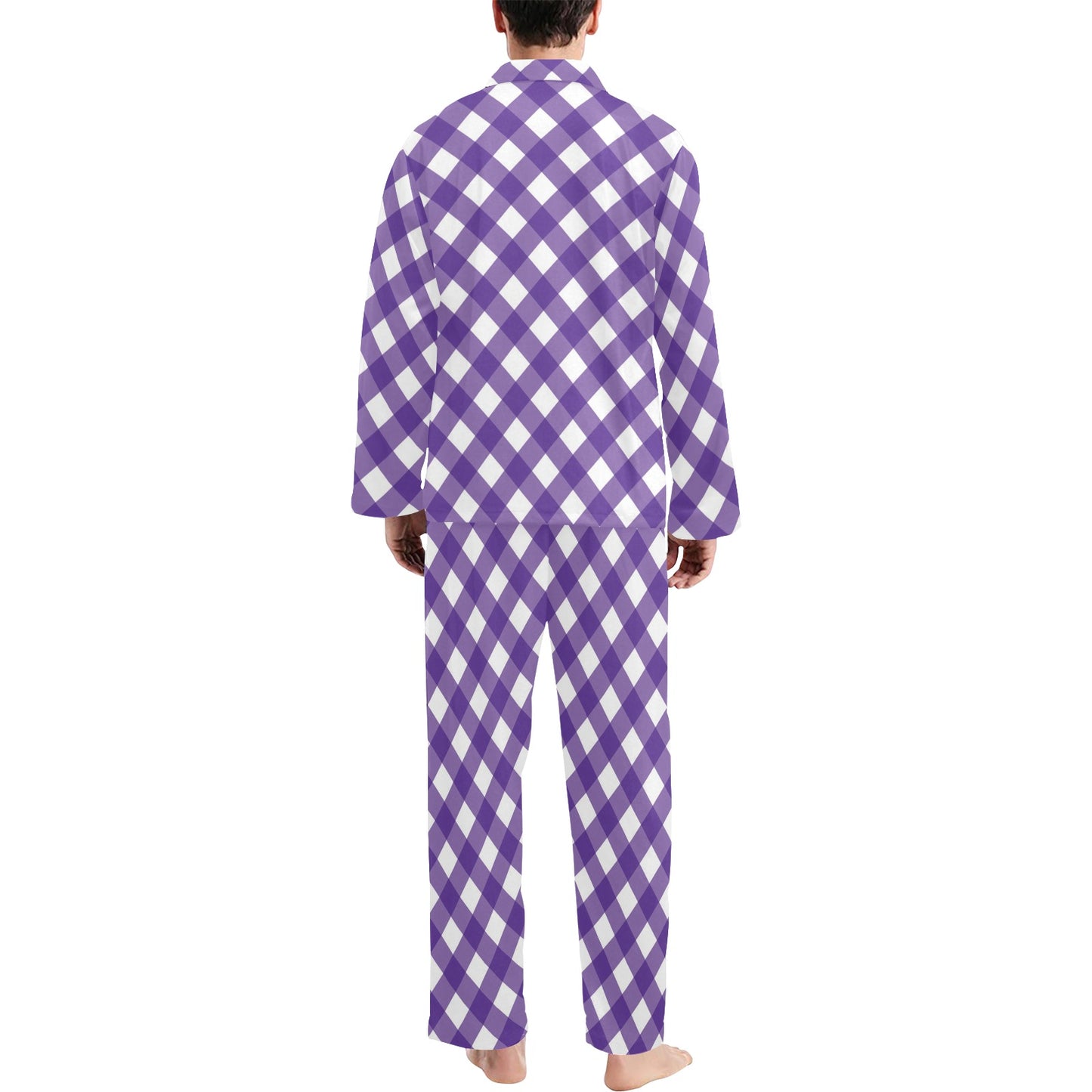 Gingham Purple Pattern Print Design 03 Men's Long Pajama Set