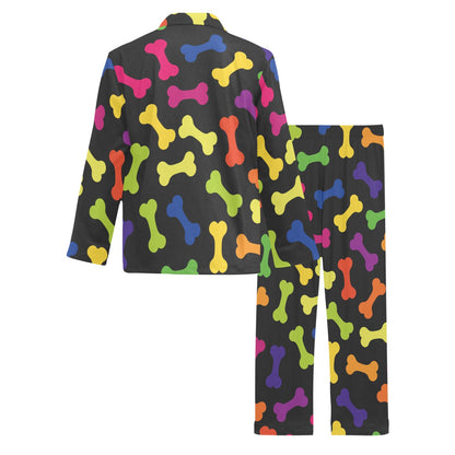 Dog Bone Neon Color Pattern Print Design 02 Men's Long Pajama Set