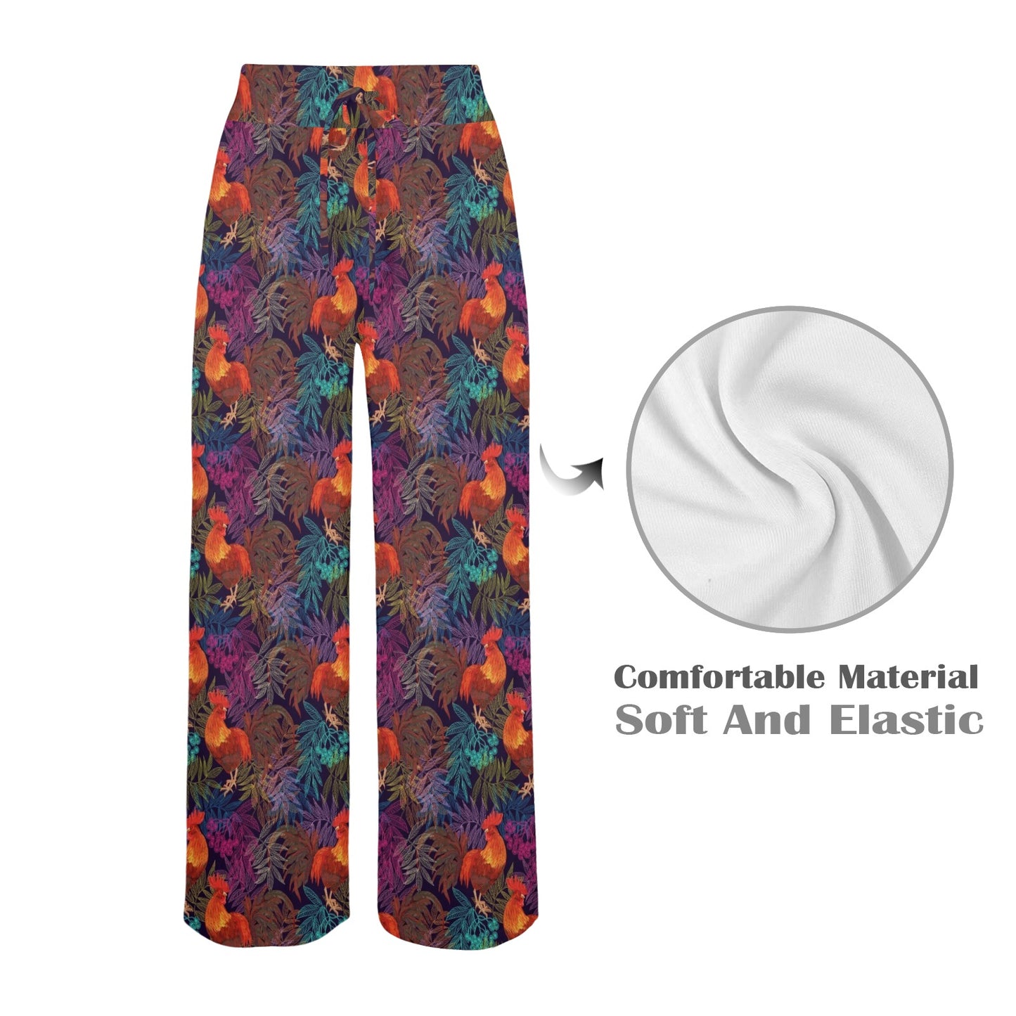 Rooster Print Style Women's Wide Leg Lounge Pants