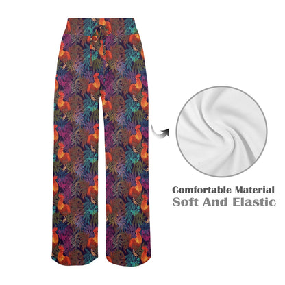 Rooster Print Style Women's Wide Leg Lounge Pants