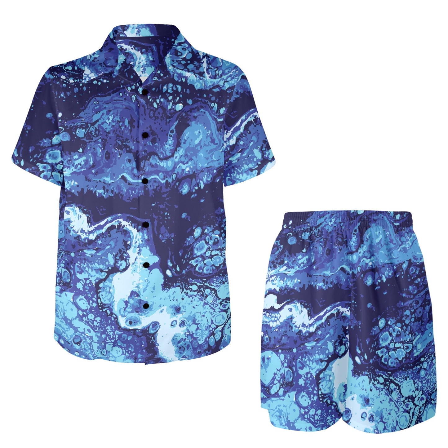 Ocean Liquid Pattern Print Design A03 Men's Beach Shirt and Shorts Set