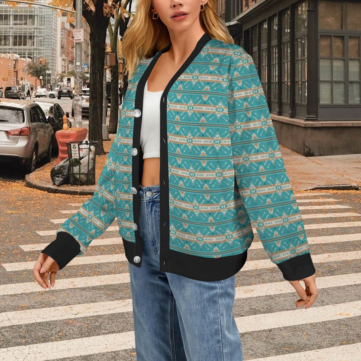 Southwest Native Design Themed Print Women's Cardigan