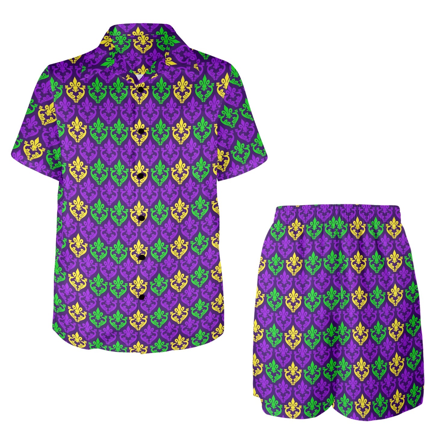 Mardi Gras Pattern Print Design 02 Men's Beach Shirt and Shorts Set