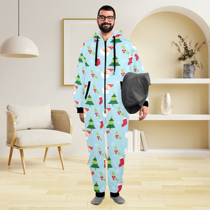 Santa Themed Print Design LKS301 Hooded Fleece Onesie Pajama Jumpsuit