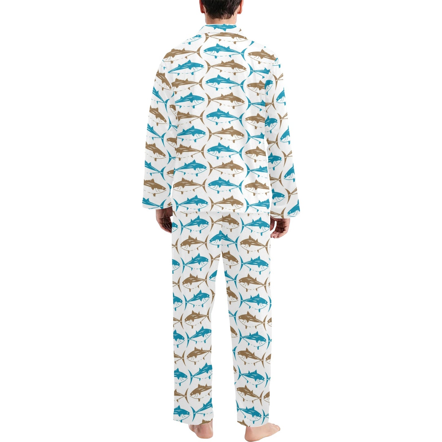 Tuna Fish Print Design LKS301 Men's Long Pajama Set