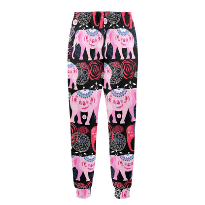 Pink Elephant Pattern Men's Casual Track Pants