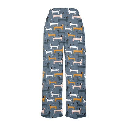 Dachshund Pattern Print Design 012 Women's Wide Leg Lounge Pants