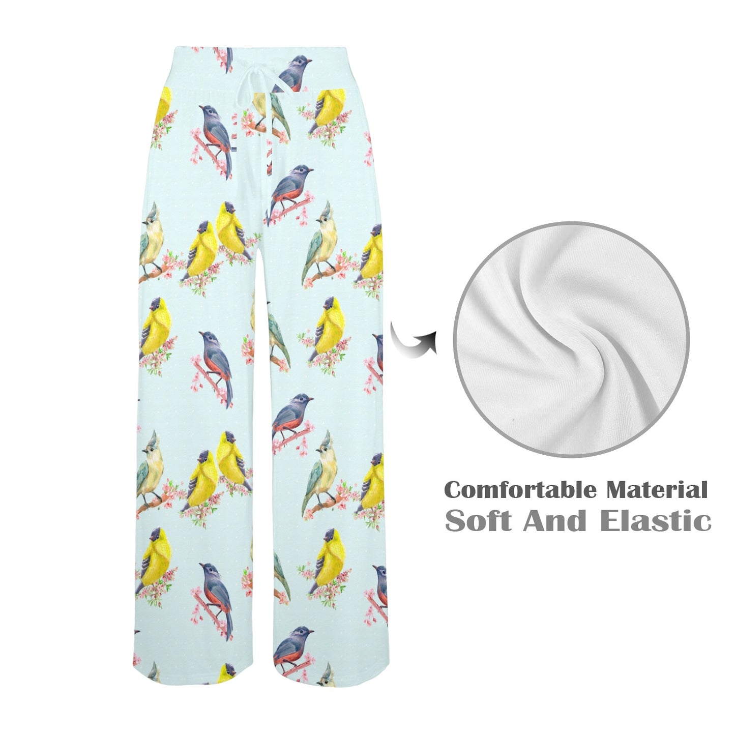 Bird Sweet Themed Print Pattern Women's Wide Leg Lounge Pants