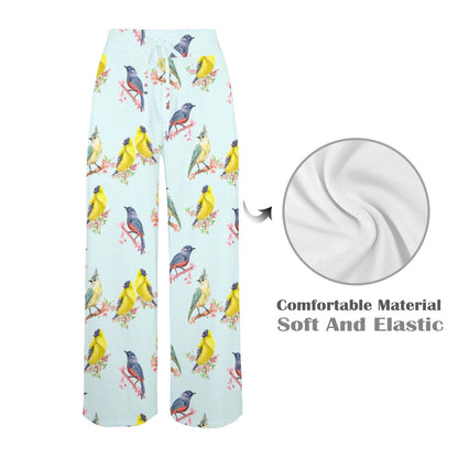 Bird Sweet Themed Print Pattern Women's Wide Leg Lounge Pants