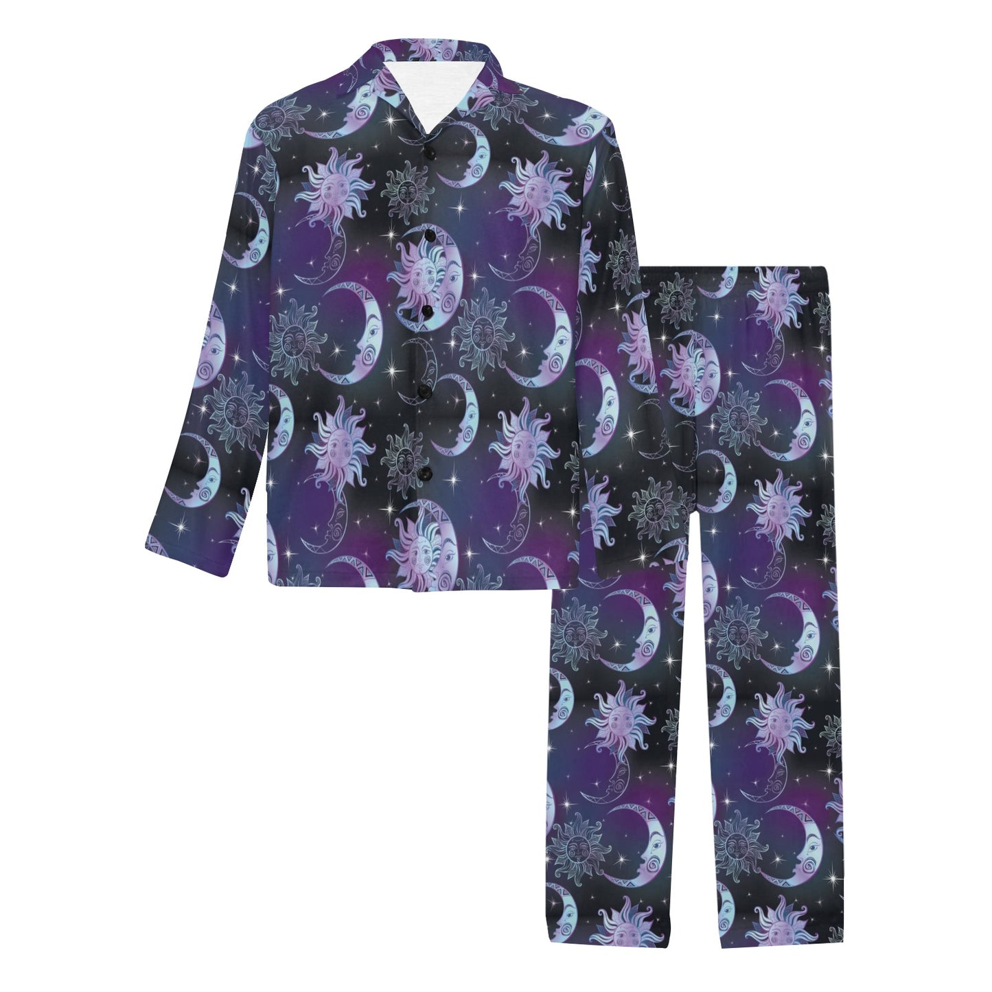 Sun Moon Print Design LKS303 Men's Long Pajama Set