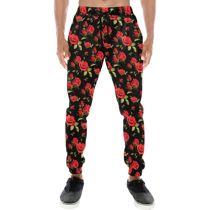 Red Rose Themed Print Men's Sweatpants