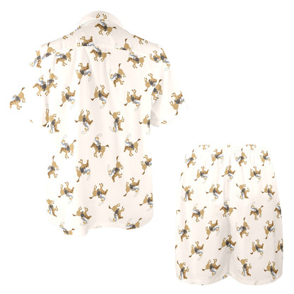 Cowboy Pattern Print Design 01 Men's Beach Shirt and Shorts Set