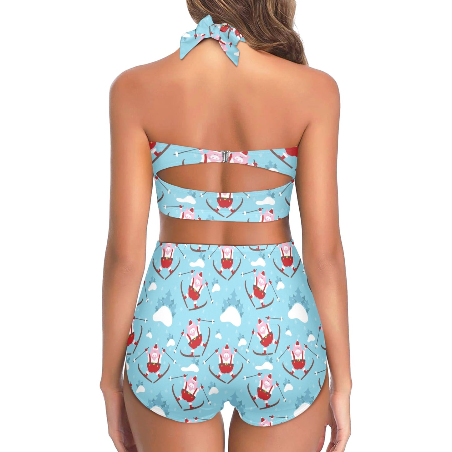 Ski Print Design LKS309 Halter Neck Bikini Swimsuit