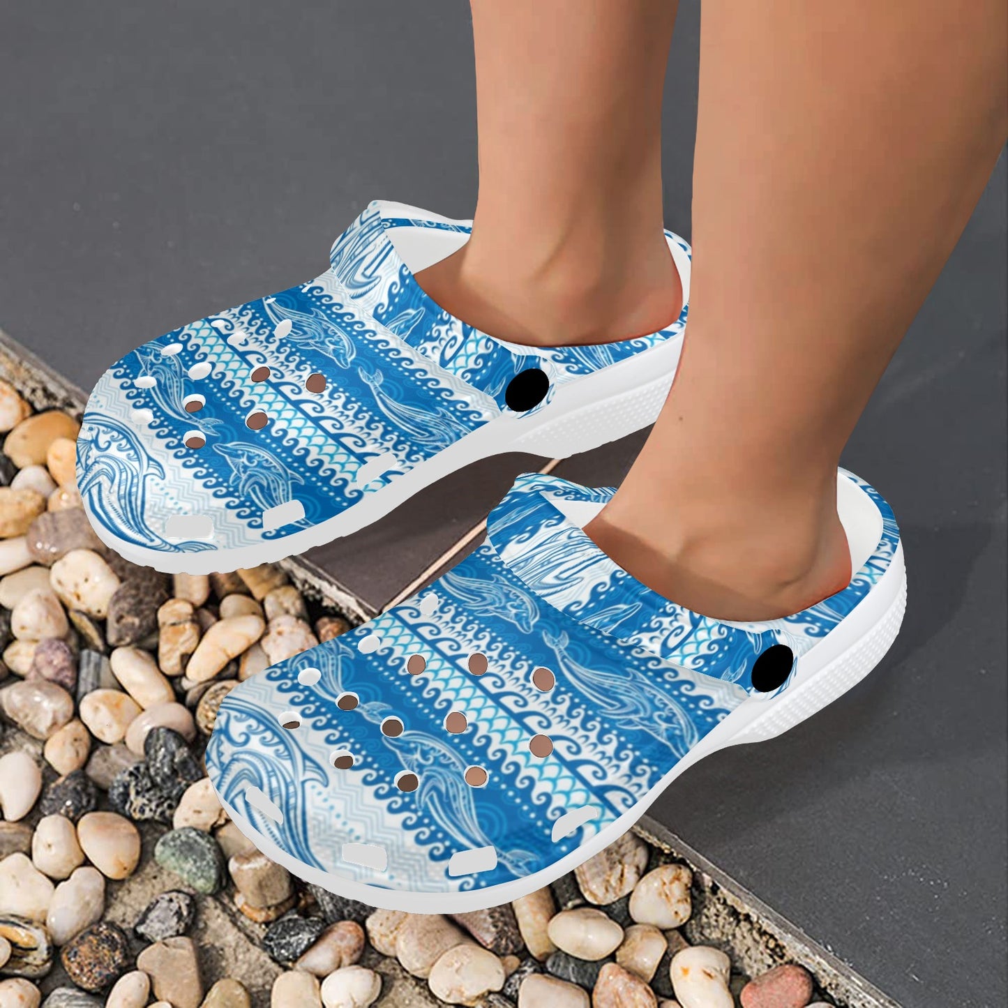 Dolphin Tribal Print Pattern Unisex Clogs Shoes