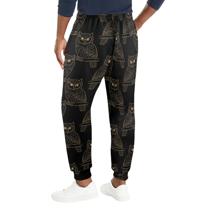 Gold Owl Pattern Men's Casual Track Pants