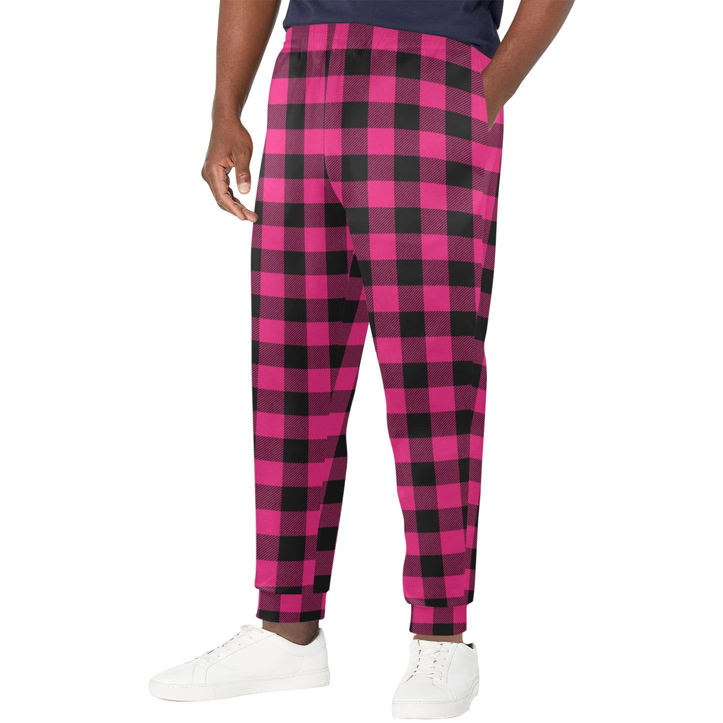 Pink Tartan Plaid Pattern Men's Casual Track Pants