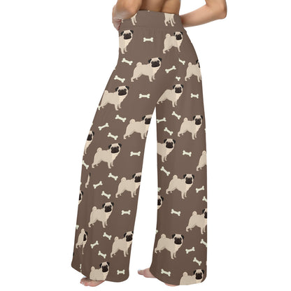 Pug Pattern Print Design A02 Women's Wide Leg Lounge Pants