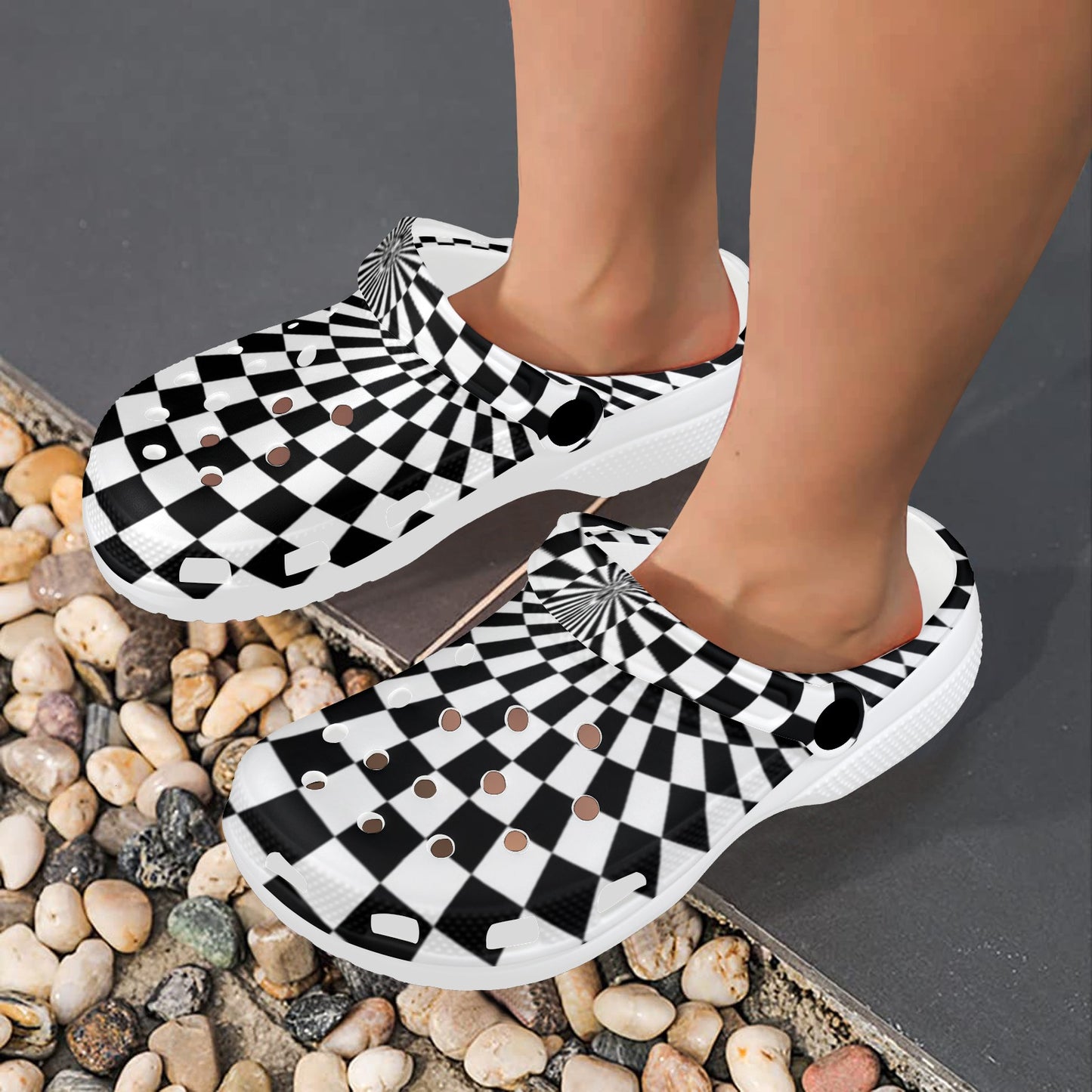 Checkered Flag Optical illusion Unisex Clogs Shoes