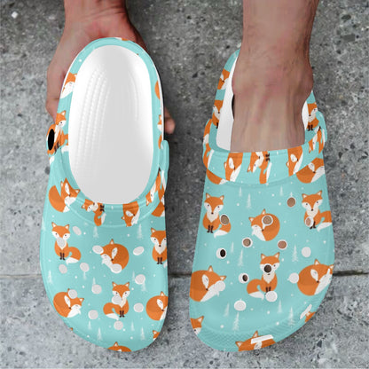 Fox Design Snow Print Pattern Unisex Clogs Shoes