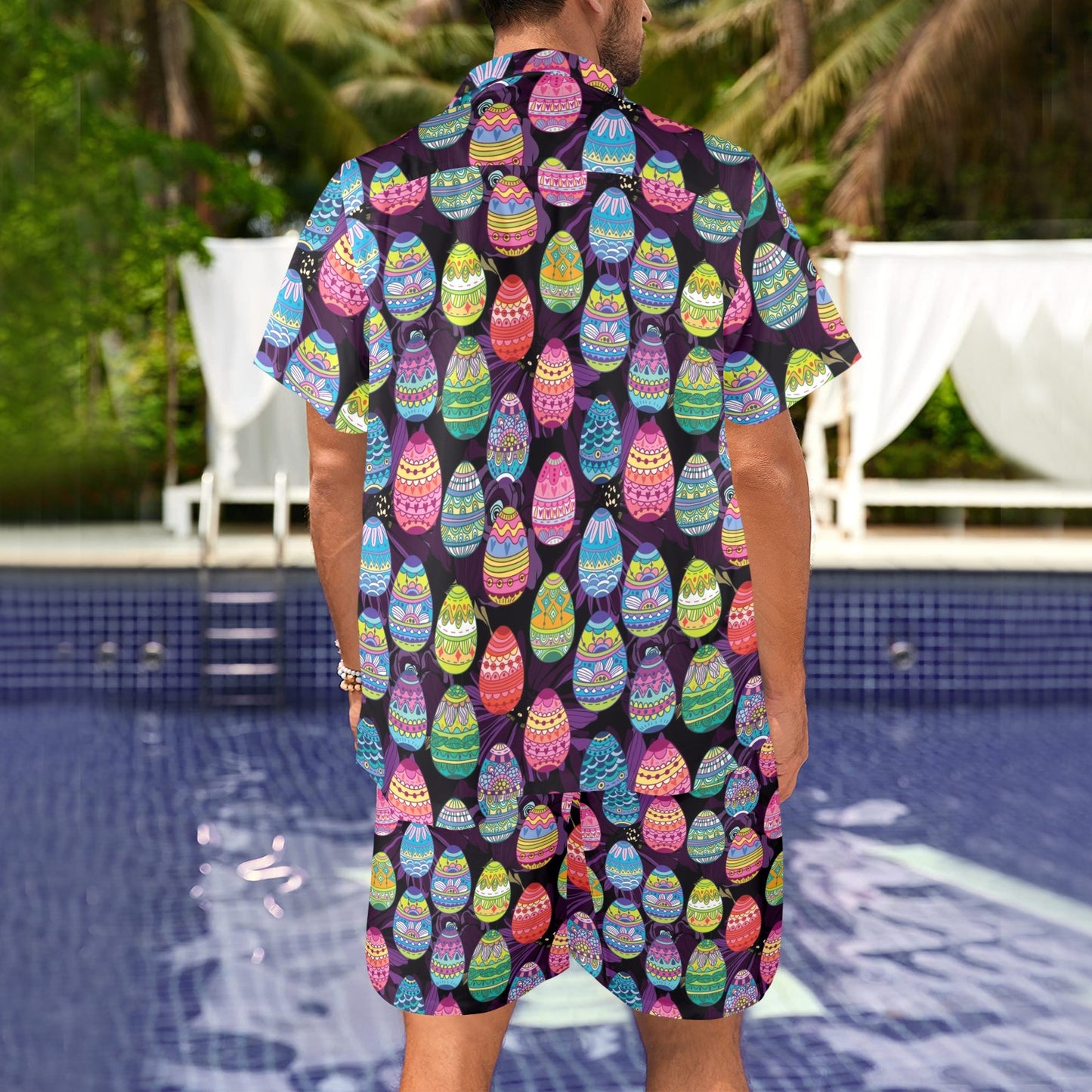Easter Eggs Pattern Print Design RB08 Men's Beach Shirt and Shorts Set