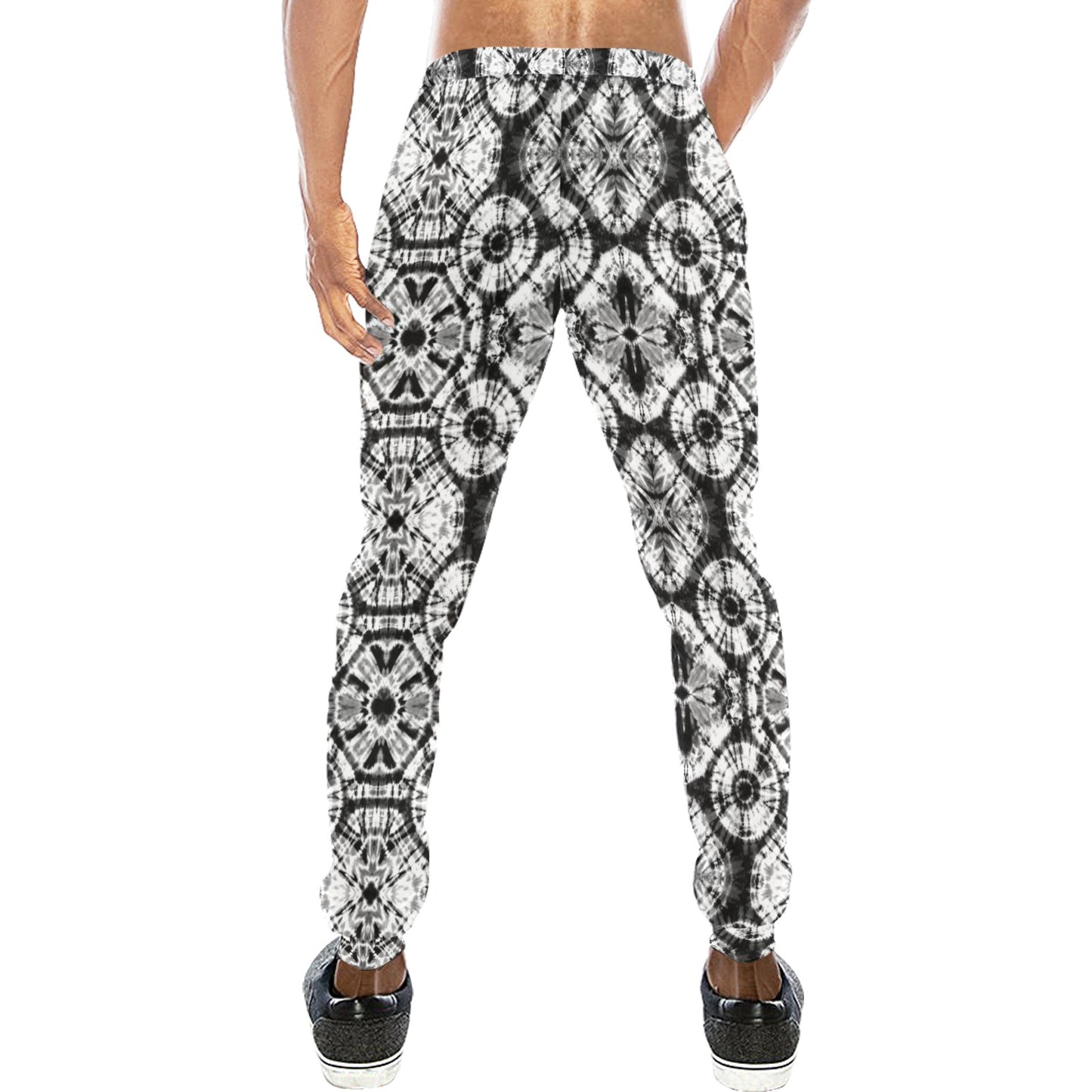 Tie Dye Black White Design Print Men's Sweatpants