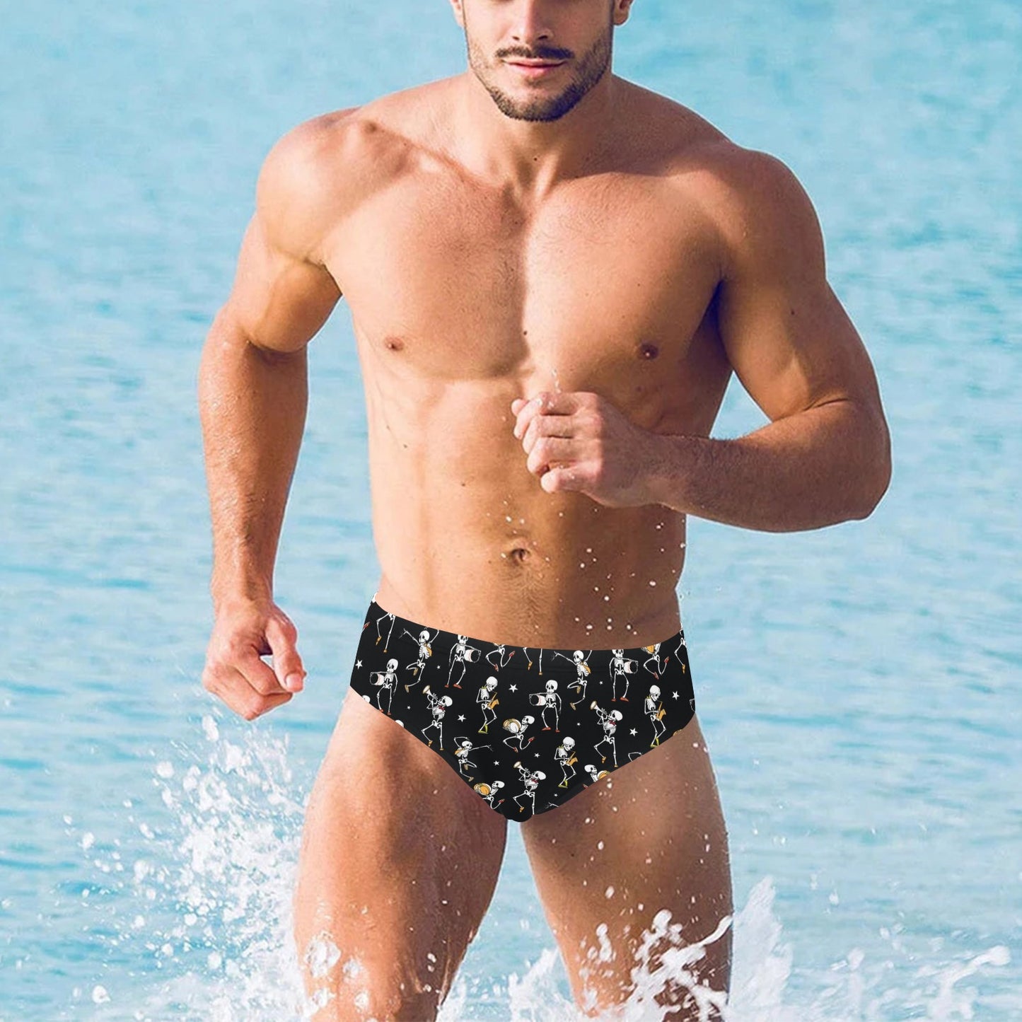 Skeleton Dance Print Men's Swimming Briefs