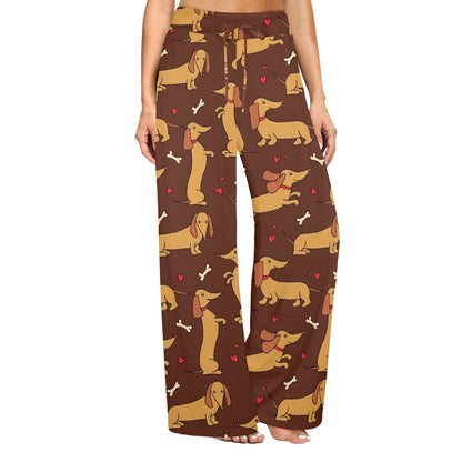 Dachshund Happy Print Pattern Women's Wide Leg Lounge Pants